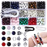 Colle Stone Bead for Jewelry Making 8mm 418pcs DIY Bracelet Beads Kit with Natural Lava Stone, Charms, Finishings&2 Strings for Women/Men Jewelry Making Kits