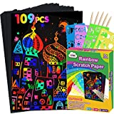 ZMLM Rainbow Scratch Paper Kit: 109Pcs Magic Art Craft Stuff Supplies Black Drawing Pad for Age 3-12 Kids Children Girl Boy DIY Toy Activity Game Kindergarten Educational|Party Faver|Birthday Gifts