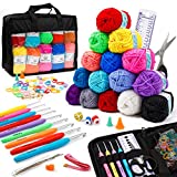 20 Large Acrylic Yarn Skeins-93 PCS Crochet Kit with Hooks Yarn Set, Premium Bundle Includes 2080 Yards Yarn Balls, Needles, Accessories, Ideal Starter Pack for Kids Adults Beginner Professionals