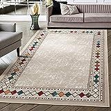 Antep Rugs Alfombras Modern Bordered 5x7 Non-Skid (Non-Slip) Low Profile Pile Rubber Backing Indoor Area Rugs (Beige, 5' x 7')