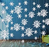 24PCS Snowflake Decorations Christmas Tree Hanging Ornaments 3D Large White Paper Snowflakes Garland Snow Flakes for Frozen Birthday Party Supplies Holiday New Year Winter Wonderland Decorations