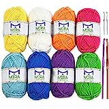 Acrylic Yarn Pack - 8 Rainbow Color Skeins for Yarn Crafts, Knitting, Crochet & Kids Projects - 10 Presents in Resealable Bag
