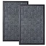 HOMWE Front Door Mats, 2 Pc Set, 29.5 x 17, All Weather Entry and Back Yard Door Mat, Indoor and Outdoor Safe, Slip Resistant Rubber Backing, Absorbent and Waterproof, Dirt Trapping Rugs for Entryway