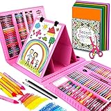 Art Supplies for Kids, Art Set, Art Kit, Drawing Kits, Art and Crafts with Origami Paper, Scissors, Coloring Book, Crayons, Markers, Kindergarten Homeschool Supplies Christmas Birthday Gift (Pink)