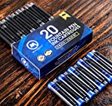 Black & Blue Ink Cartridges for Fountain Pens. Big Pack of 20 Short International Standard Size Cartridges. Perfect for Calligraphy Pen. Universal Fine Design with Incredible Long Lasting Color