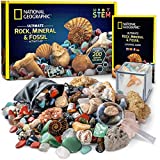 NATIONAL GEOGRAPHIC Rocks & Fossils Kit – 200+ Piece Set Includes Geodes, Real Fossils, Rose Quartz, Jasper, Aventurine & Many More Rocks, Crystals & Gemstones