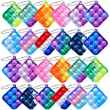 24 Packs Mini Pop Fidget Toy Pack Simple Bubble Poping Keychain, Squeeze Stress Relief Sensory Hand Toy, Anti-Anxiety Office Desk Toys Gifts for Kids Adults Student Gifts