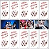 Halloween Scar Temporary Tattoos, Bezall 10 Sheets Realistic Fake Face Blood Wound Stitch Tattoo Sticker Waterproof Zombie Makeup Prank Props
