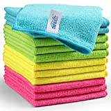 HOMEXCEL Microfiber Cleaning Cloth,12 Pack Cleaning Rag,Cleaning Towels with 4 Color Assorted,11.5'X11.5'(Green/Blue/Yellow/Pink)