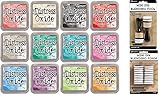 Tim Holtz Distress Oxide Ink Pads Set of 12 and Mini Ink Blending Tools Round with Replacement Foams