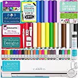 Silhouette Cameo 3 White Bluetooth Starter Bundle with 26 Oracal Vinyl Sheets, Transfer Paper, Guides, Class, Designs, 24 Sketch Pens and More