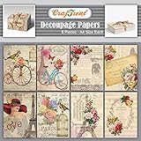 CrafTreat Vintage Decoupage Paper For Crafts-Vintage French- Size: A4 (8.3 x 11.7 Inch) 8 Pcs-decoupage paper paris -Floral newsprint paper-French Decoupage Paper for Furniture Wood Glass scrapbooking