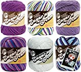 Variety Assortment Lily Sugar'n Cream Yarn 100 Percent Cotton Solids and Ombres (6-Pack) Medium Number 4 Worsted Bundle with Four Square Dishcloth Pattern