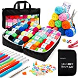 113 Piece Crochet Kit with Yarn Set–1600 Yards Assorted Yarn for Knitting and Crochet, 73PCS Crochet Accessories Set Including Ergonomic Hooks, Knitting Needles & More Ideal Beginner Kit