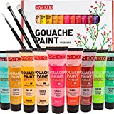 Parkoo Gouache Paint Set, 24 Colors Gouache (1.2oz/ 36ml ) with 3 Brushes for Canvas Watercolor Paper Opaque Painting, Art Supplies for Artists Beginners Adults Students