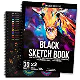 Black Sketchbook (Pack of 2, 60 Sheets) 9X12” - Heavyweight Paper 150GSM / 101 lbs, Perfect for Graphite & Colored Pencils, Charcoal, Chalk, Pack of 2 x Professional Black Drawing Paper ZENACOLOR