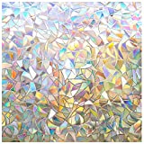 rabbitgoo Window Privacy Film, Rainbow Window Clings, 3D Decorative Window Vinyl, Stained Glass Window Decals, Static Cling Window Sticker Non-Adhesive, 17.5 x 78.7 inches