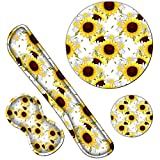 AUOX Ergonomic Keyboard Wrist Rests Gel Memory Foam Mouse Pad with Round Mousepad Coasters, Wrist Support Set with Non Slip Base for Gaming Easy Typing and Pain Relief, Yellow Sunflower Small