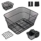 Rear Bike Basket, Bike Basket Rear with 2 Rainproof Covers and Cargo Net, Metal Bike Rear Basket with Reflective Waterproof Cover and Bicycle Rear Basket Lining,WOOFOPT Bike Rack Basket