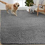 Gorilla Grip Soft Faux Fur Area Rug, Washable, Shed and Fade Resistant, Grip Dots Underside, Fluffy Shag Indoor Bedroom Rugs, Easy Clean, for Living Room Floor, Nursery Carpets, 3x5 FT, Steel Gray