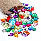 DEODARI 115pcs Pirate Gems Fake Treasure Jewels with Pearls in Sack bag Kids Pirate party Favors