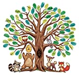 Fingerprint Tree Canvas - The Alternative to A Baby Shower Guest Book - with 25 Complimentary Good Advice Cards & Ink, Woodland