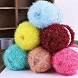 CLISIL One Color 100Gram Crochet Korean Scrubby Yarn Hand Knitting Scarf Sweater Hat Yarn Art Yarn DIY Scrubby Kitchen Dishcloth Yarn Sparkle Shiny Yarn Total 600gram