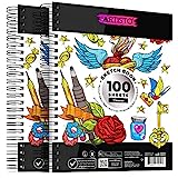 Artisto 9x12' Premium Sketch Book Set, Spiral Bound, Pack of 2, 200 Sheets (100g/m2), Acid-Free Drawing Paper, Ideal for Kids, Teens & Adults.