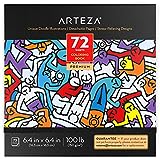 Arteza Coloring Book for Adults, Doodle Designs, 72 Sheets, 100 lb, 6.4x6.4 Inches, Art Supplies for Anxiety, Stress Relief & Relaxing, Detachable Pages