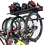 StoreYourBoard 5 Bike Essential Garage Rack, Wall Mount Bicycle Storage, Adjustable Hanger System (5 Bike Rack + Shelf)