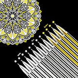 18 Pieces Gel Ink Pens Highlight Drawing Art Design Supplies 0.5 mm Pens for Black Paper Drawing Sketching Illustration Journaling Wedding Invitations and Adult Coloring Book (White, Gold, Silver)