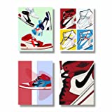 PoyBux Design - AJ Wall Glossy Paper Art Poster Prints, Set of 4 (8''x10'') UNFRAMED, AJ Room Decor, Gym Shoes Art Sports Themed Wall Art For Boys Room Wall Decor ,Gift for Boys,