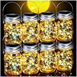 Cooo 8 Pack Outdoor Solar Lantern 30LED Mason Jar Lights Solar Powered,Waterproof Hanging Outdoor Patio Porch Garden Yard Backyard Balcony Lawn Pool Decor （Hangers & Handmade Jars included）-Warm White