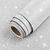 LaCheery Silver Glitter Wallpaper Stick and Peel Silver Glitter Contact Paper Decorative Self Adhesive Vinyl Sheets for Cricut Sticker Paper Window Christmas Decor Letters Mugs Craft Project 15.8'x80'