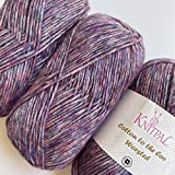 Cotton to The Core Medium Weight Extra Soft Baby Natural Cotton Yarn for Knitting Crocheting Blankets, 3 Skeins, 654yds/300g (Grape Purple)