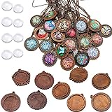 ToBeIT 36pcs Bezel Pendant Trays round wooden and Glass Cabochon Round Clear Dome for DIY Crafting Photo Jewelry Making